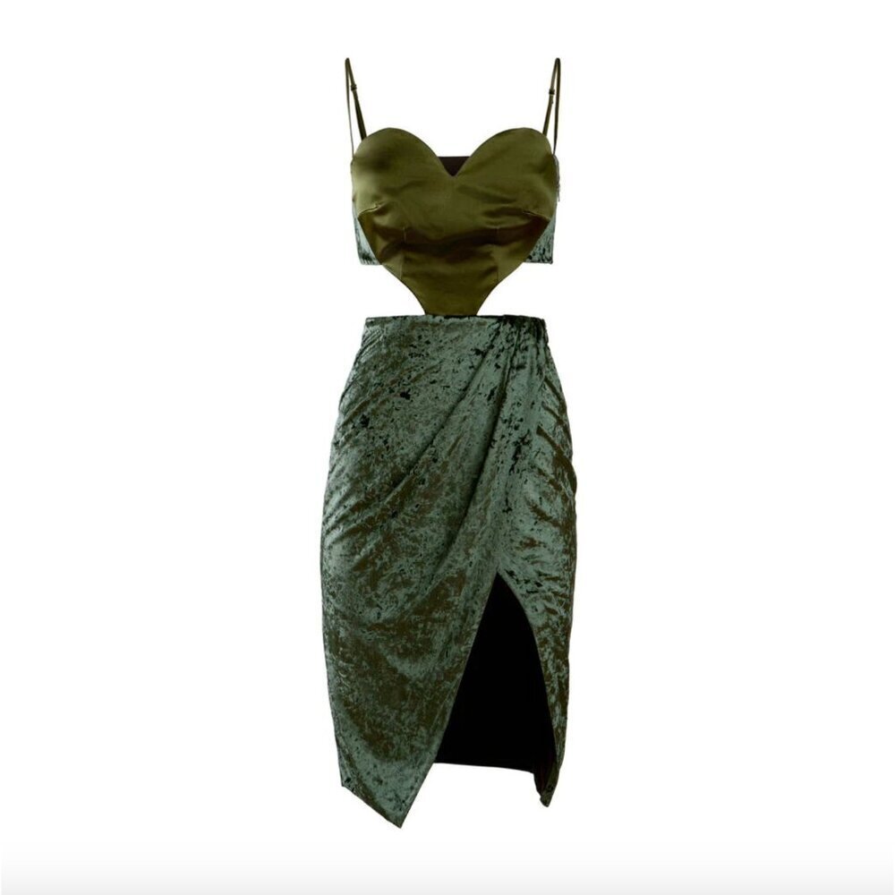 Autumn Adeigbo Aubrey Cutout Velvet Mini Dress Green Womens 4 - Picture 2 of 9